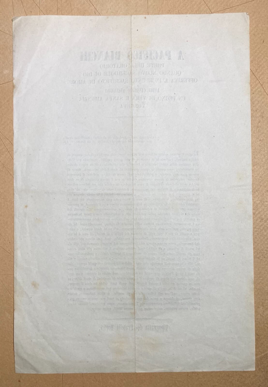 Foglio Volante Antico: Pacifico Bianchi E Luigi Anselmini, Tipografia Morici, Marche, XIX Secolo