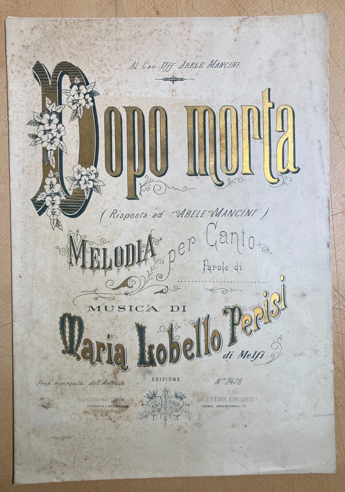 Musica   Antico Spartito Musicale   Basilicata   Melfi   Lobello Perisi   Abele Mancini