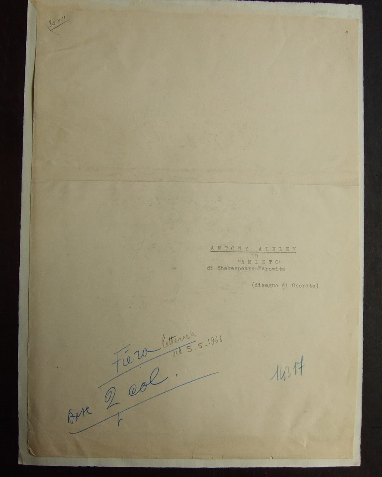 Umberto Onorato: Ritratto Di Anthony Ainley In Amleto, 1966