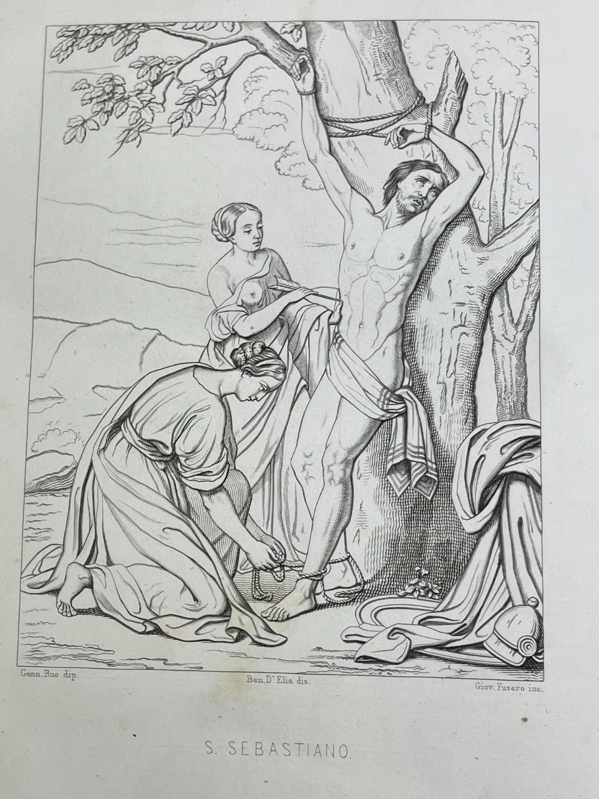 Arte Antica Devozionale: San Sebastiano. Opera Di Gennaro Ruo, Incisore Giovanni Fusaro, 1853