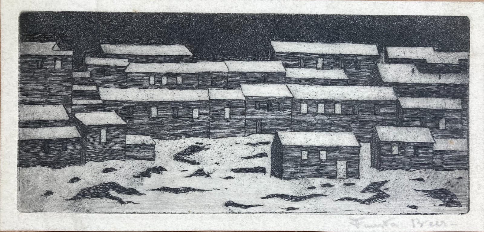 Arte Del '900. Artista Fausta Beer. Incisione Da Collezione. Architettura, Case