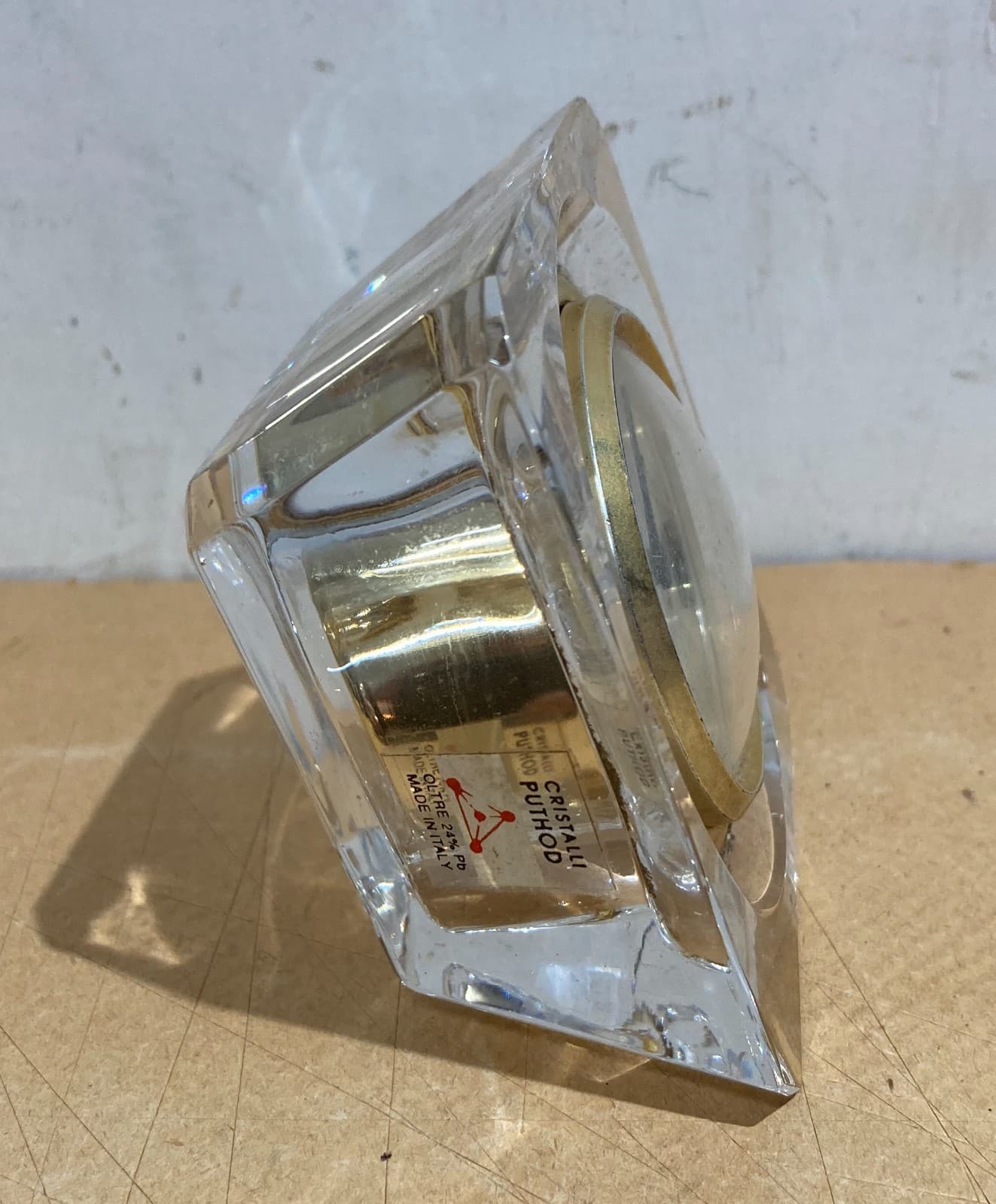 Orologio Da Tavolo In Cristallo Puthod, Design Modernariato