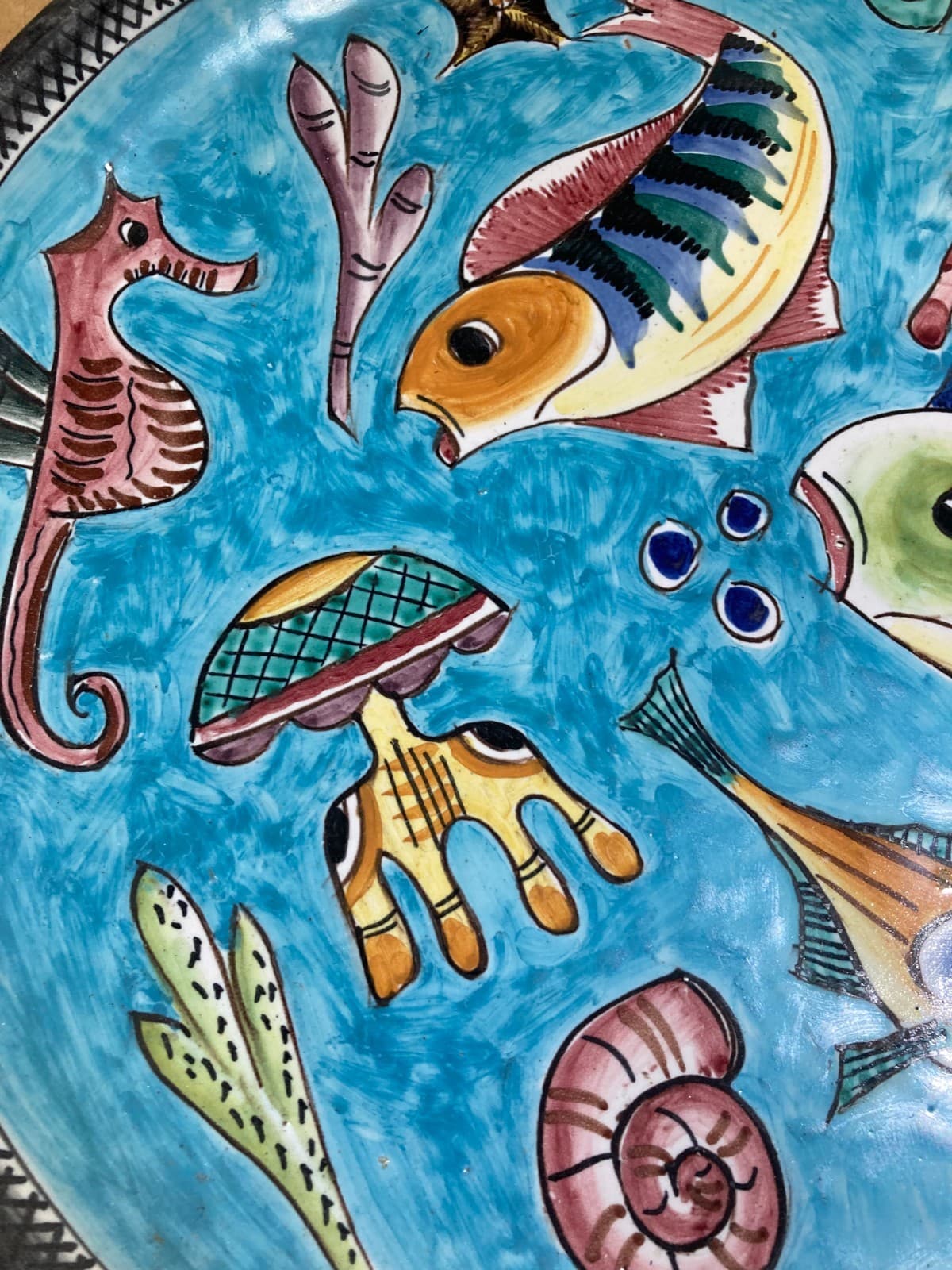 Artistica Ceramica, Mare E Pesci. Suggestiva Illustrazione Della Manifattura Vietrese