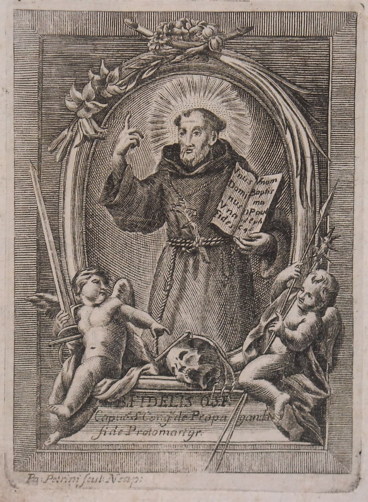 Antica Stampa Popolare Devozionale: Beato Fedele Da Sigmaringen, Artista Petrini