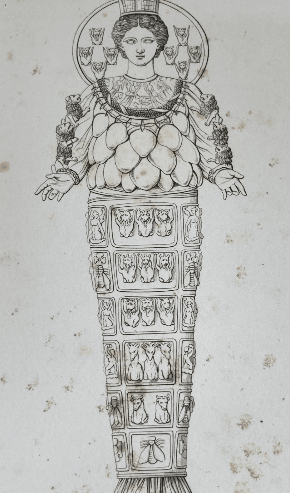 Arte, Mitologia E Iconografia Antica: Diana Efesina Al Museo Di Napoli. Incisione Di Saverio Pistolesi Del XIX Secolo