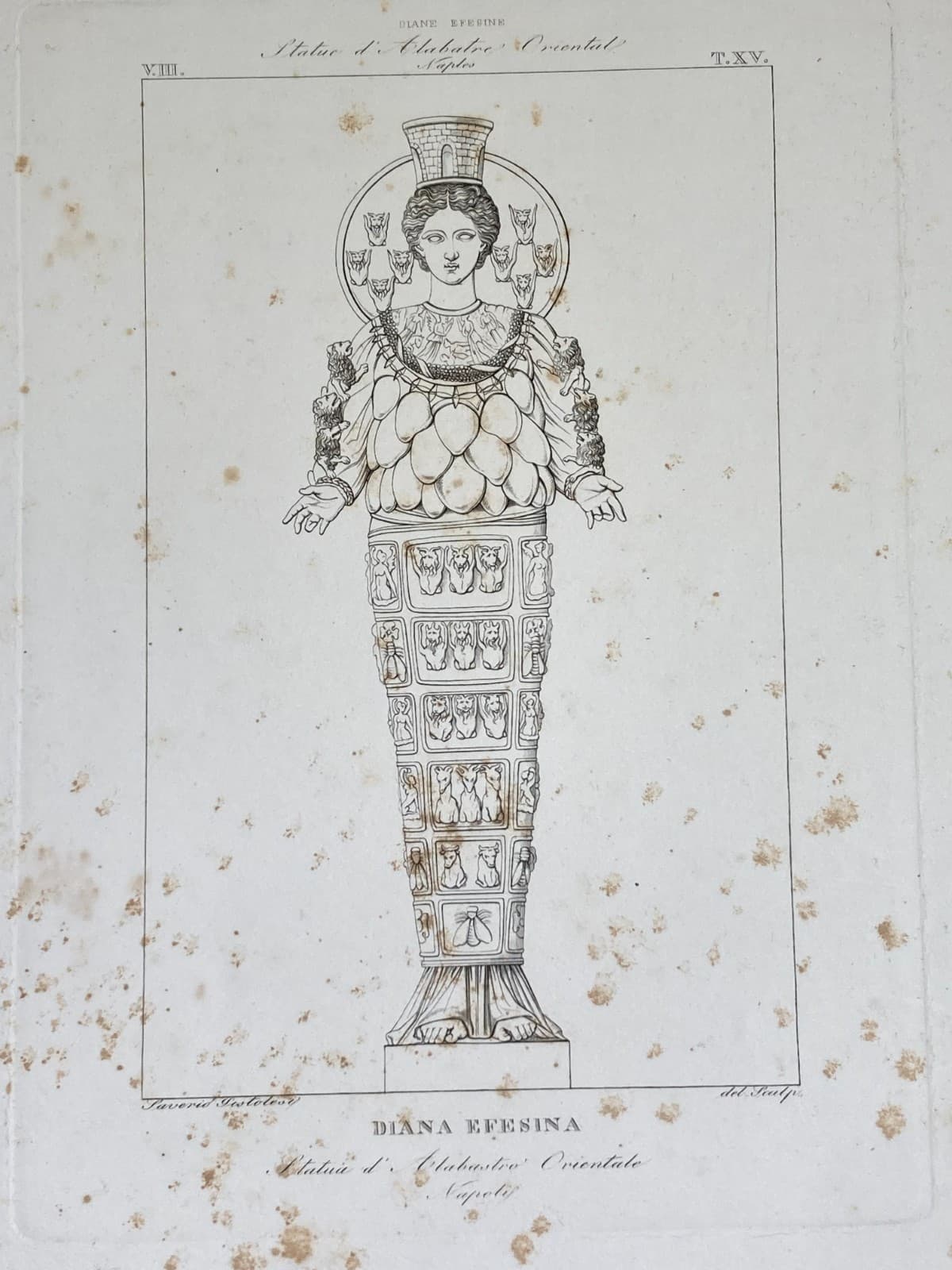 Arte, Mitologia E Iconografia Antica: Diana Efesina Al Museo Di Napoli. Incisione Di Saverio Pistolesi Del XIX Secolo