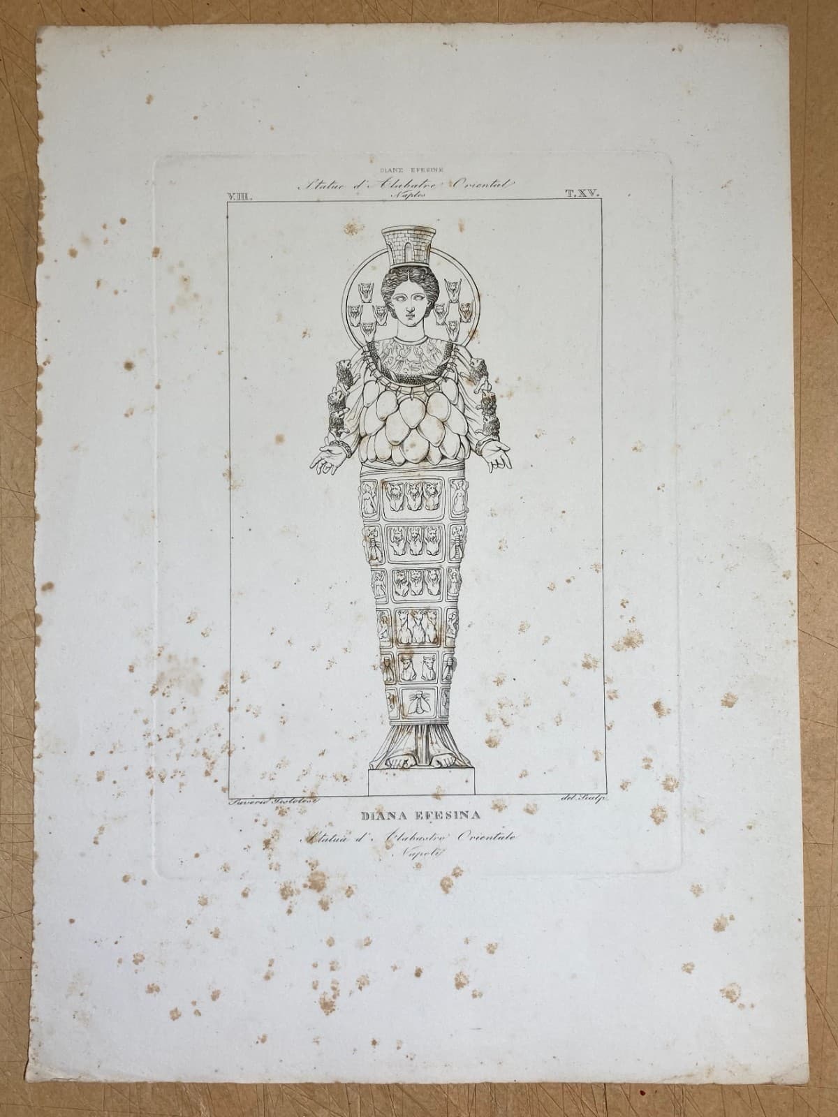 Arte, Mitologia E Iconografia Antica: Diana Efesina Al Museo Di Napoli. Incisione Di Saverio Pistolesi Del XIX Secolo