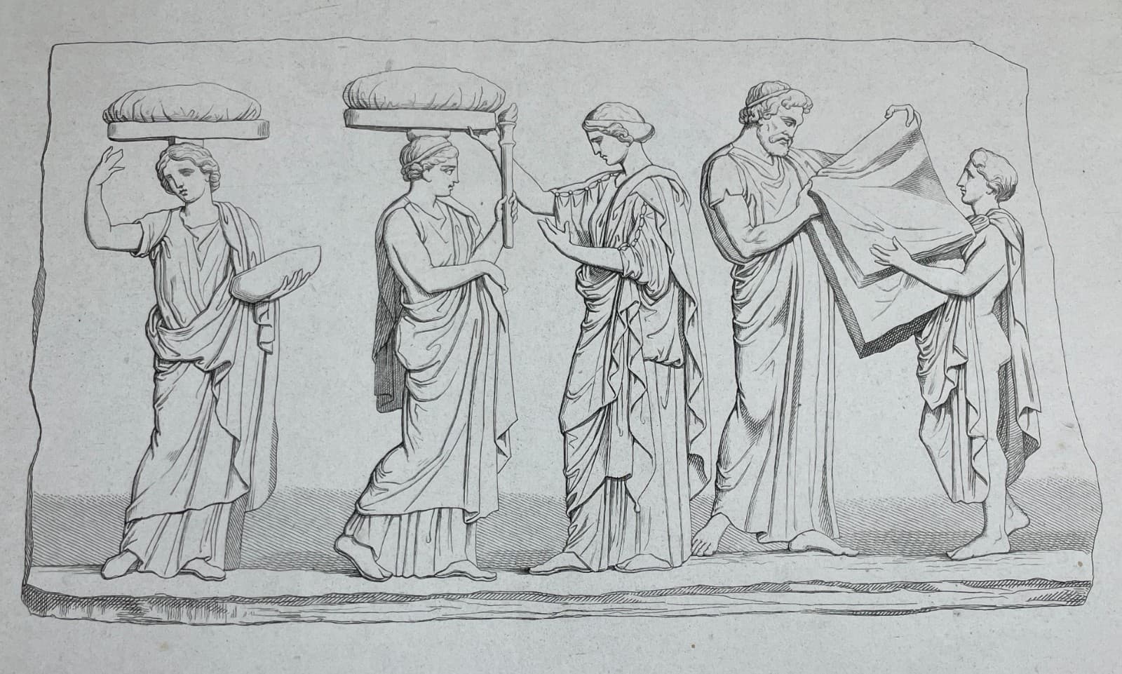 Mitologia: Atena, Partenone, Processione Delle Panatenee. Antica Incisione Di Russo E Fattori