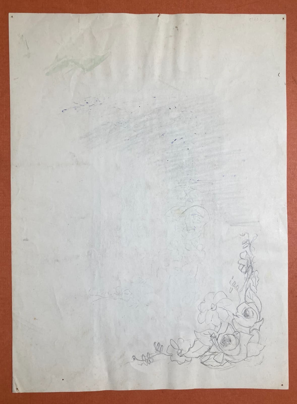 Progetto Di Mobile Dipinto   Acquerello d'Epoca Con Decori Floreali