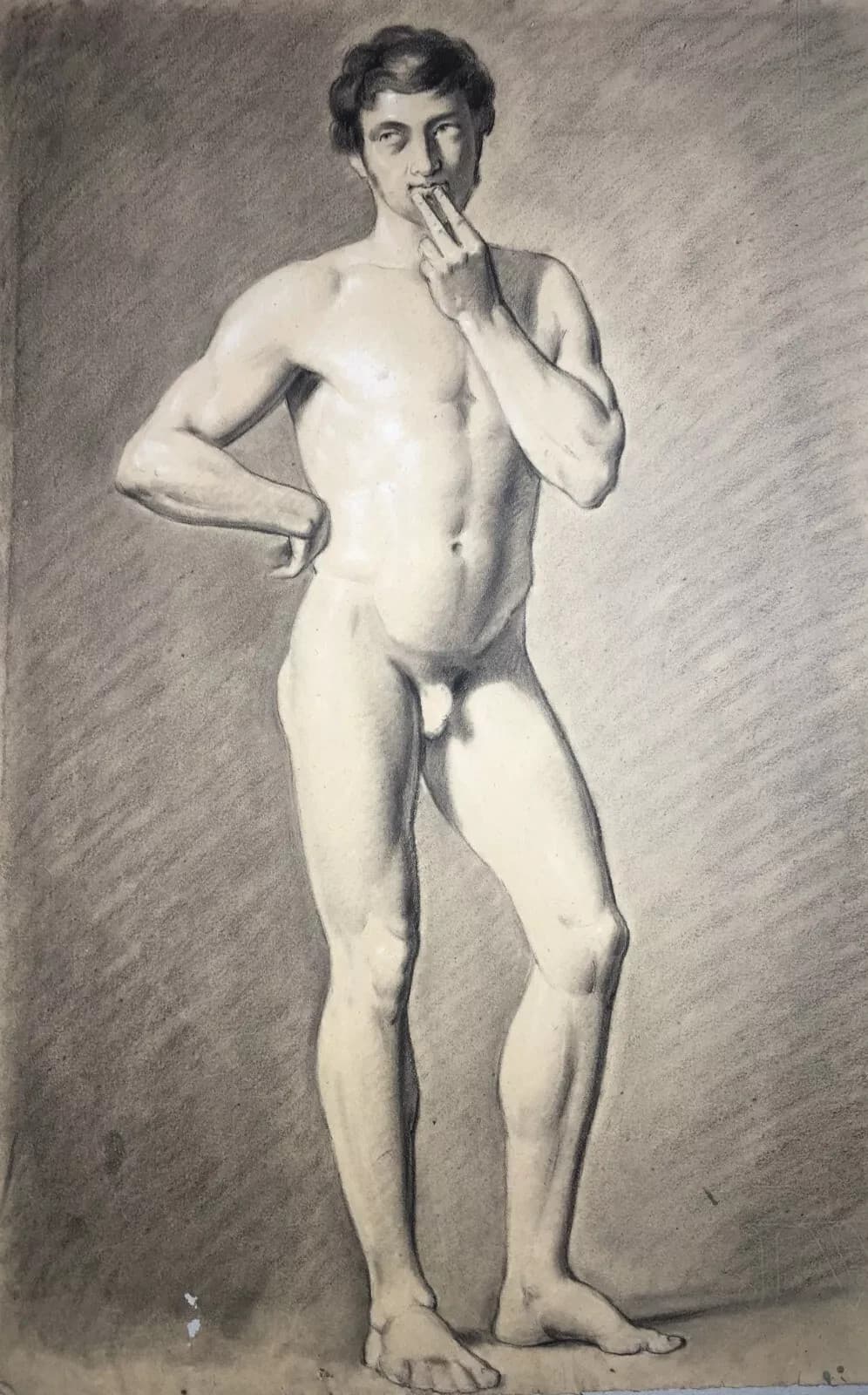 Studio Accademico Di Nudo Maschile: Disegni Fronte Retro Del XIX Secolo