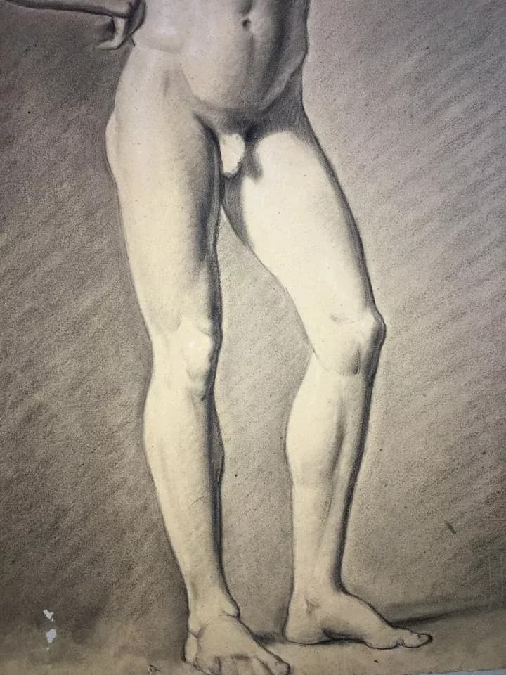 Studio Accademico Di Nudo Maschile: Disegni Fronte Retro Del XIX Secolo