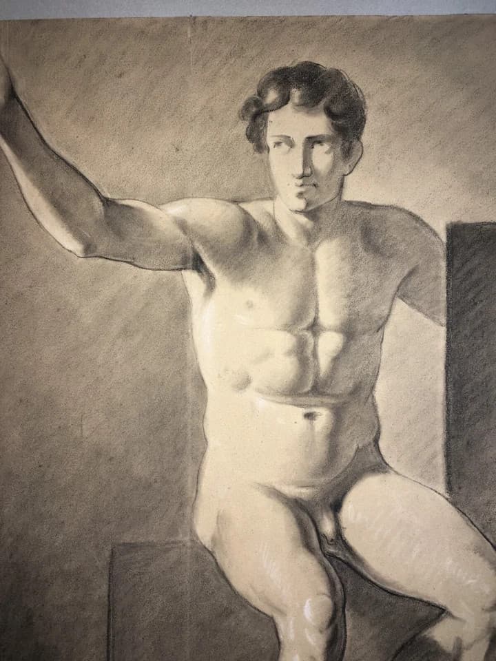 Studio Accademico Di Nudo Maschile: Disegni Fronte Retro Del XIX Secolo