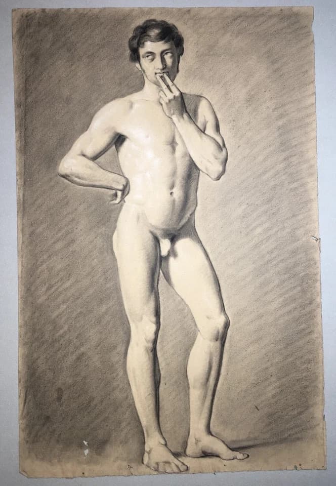 Studio Accademico Di Nudo Maschile: Disegni Fronte Retro Del XIX Secolo