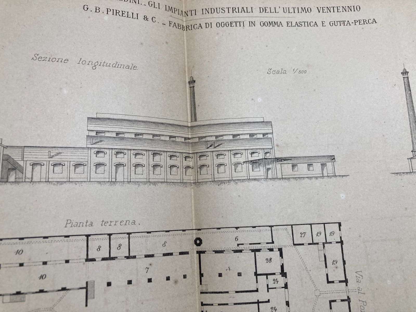Architettura E Ingegneria: Antico Stabilimento Pirelli. Pianta E Prospettive (litografia, 1882)