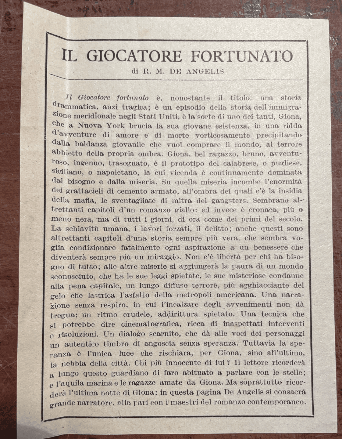 Raoul Maria De Angelis   Il Giocatore Fortunato (Vallecchi, 1953)