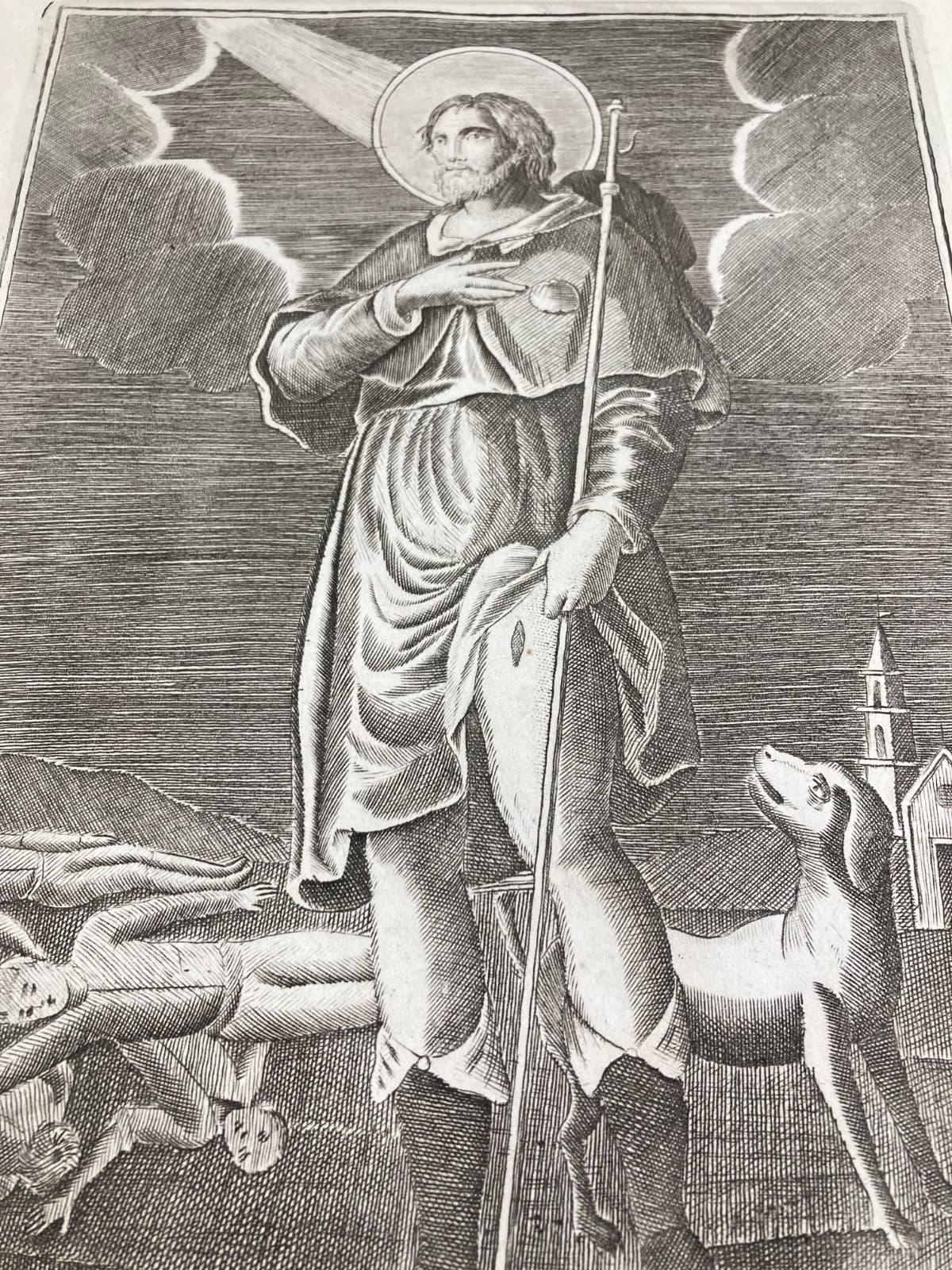 Antica Stampa Popolare Devozionale Di San Rocco, Protettore Di Gioiosa