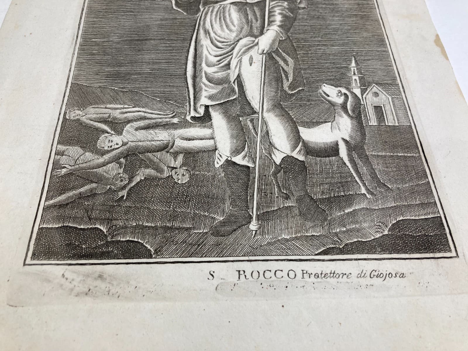 Antica Stampa Popolare Devozionale Di San Rocco, Protettore Di Gioiosa