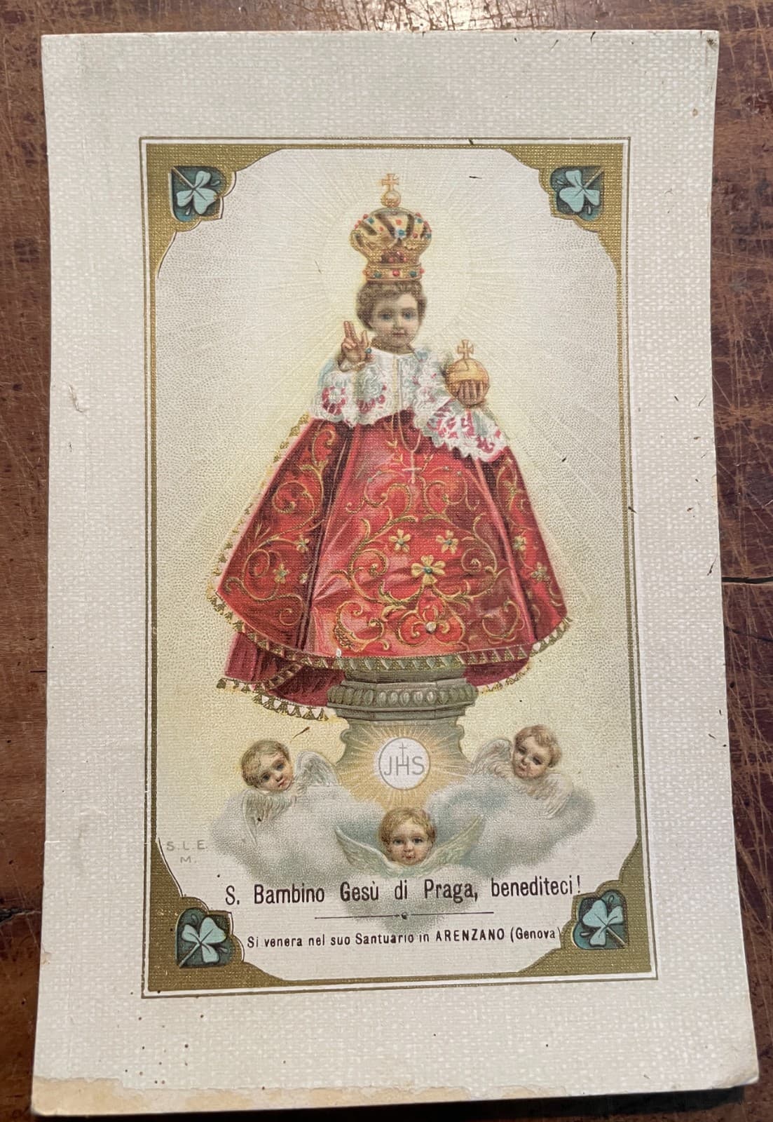 Antica Stampa Popolare Devozionale: Bambino Di Praga, Arenzano (Genova). Cromolitografia