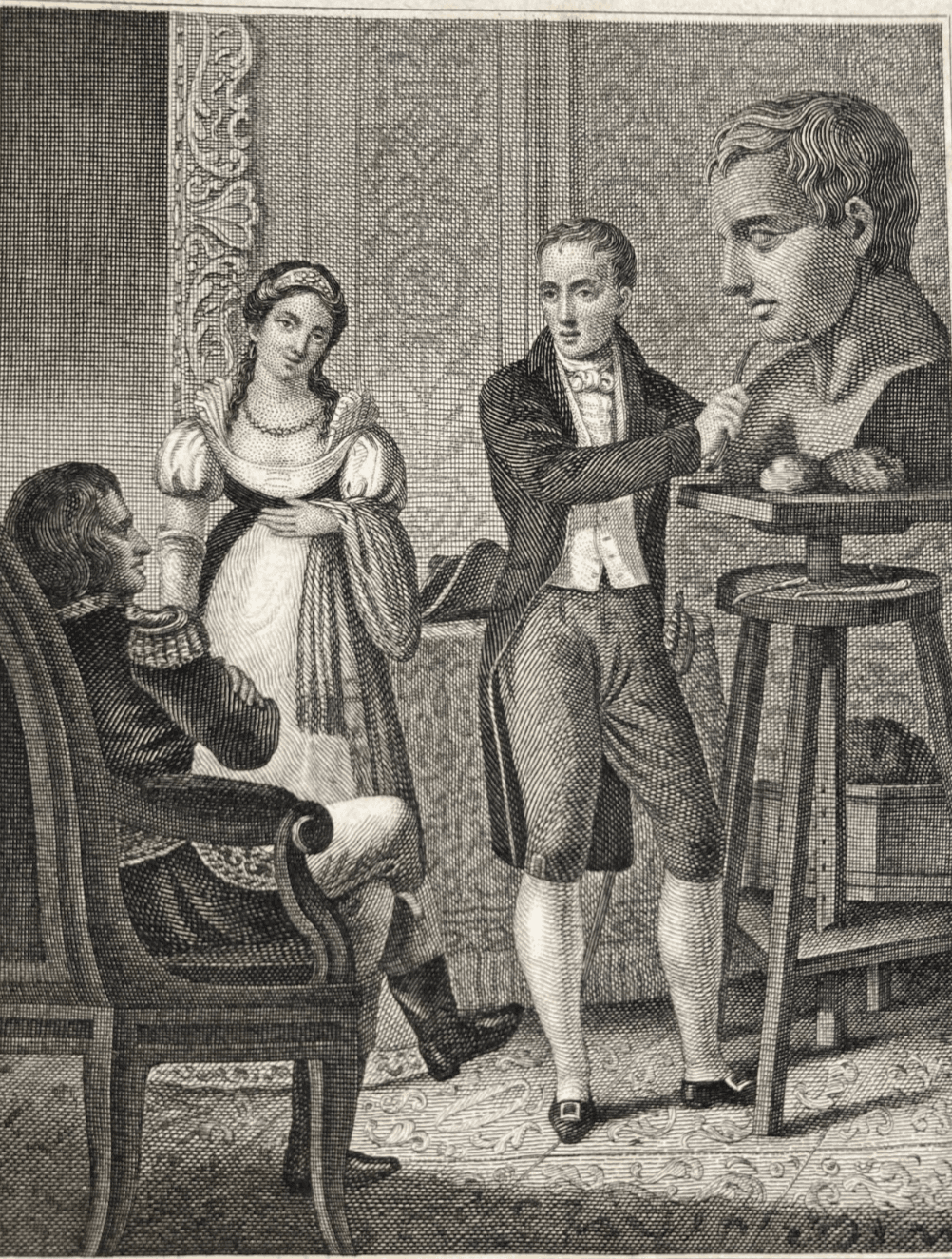 Scultura, Canova, Napoleone E Giuseppina. Antica Incisione Di Avico Su Disegno Di Marcovich, XIX Secolo