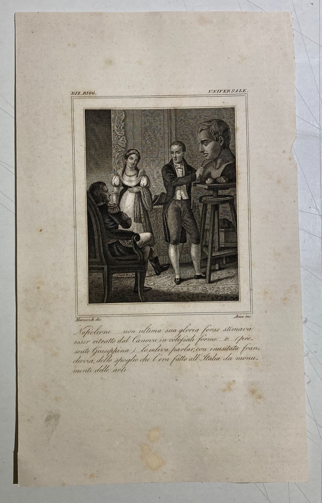 Scultura, Canova, Napoleone E Giuseppina. Antica Incisione Di Avico Su Disegno Di Marcovich, XIX Secolo