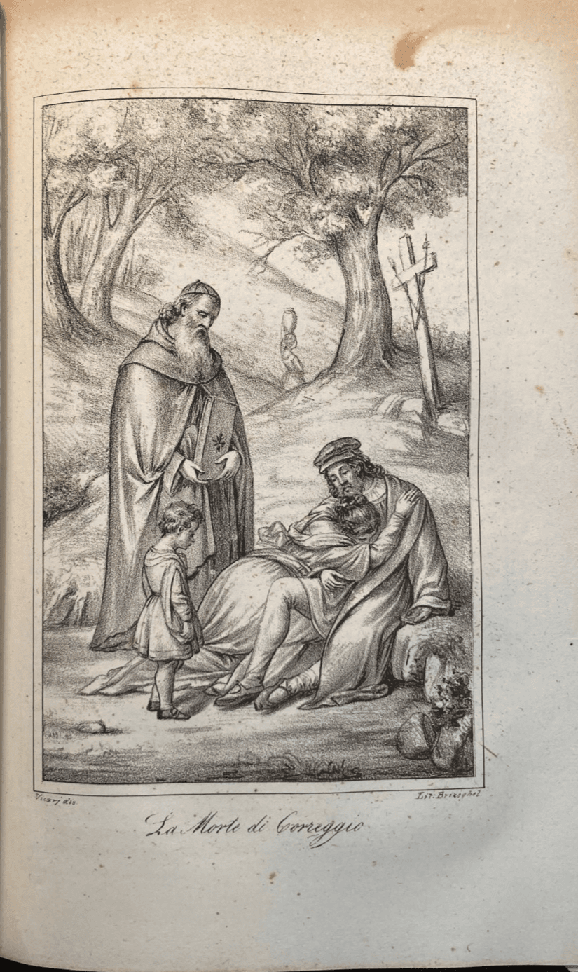 Morte Di Correggio: Antica Stampa Litografica (Vicarj, Brizeghel, 1844)