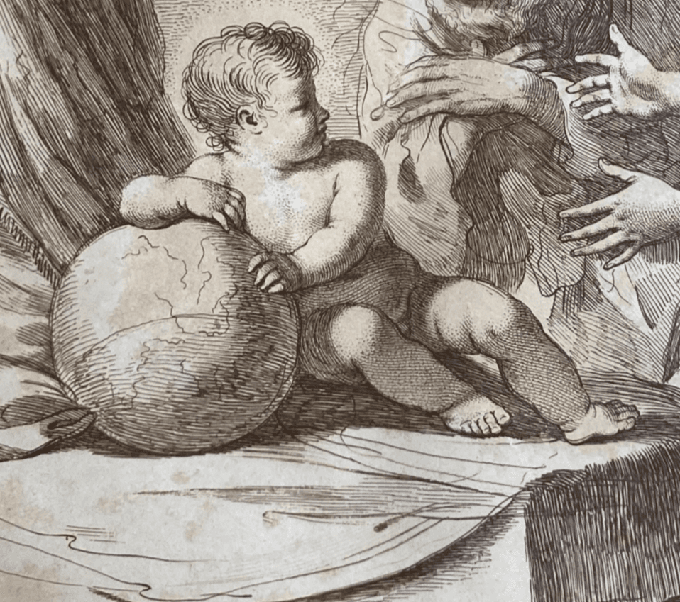 Maternità   Sacra Famiglia   Antica Incisione Di Francesco Bartolozzi Su Disegno Del Guercino