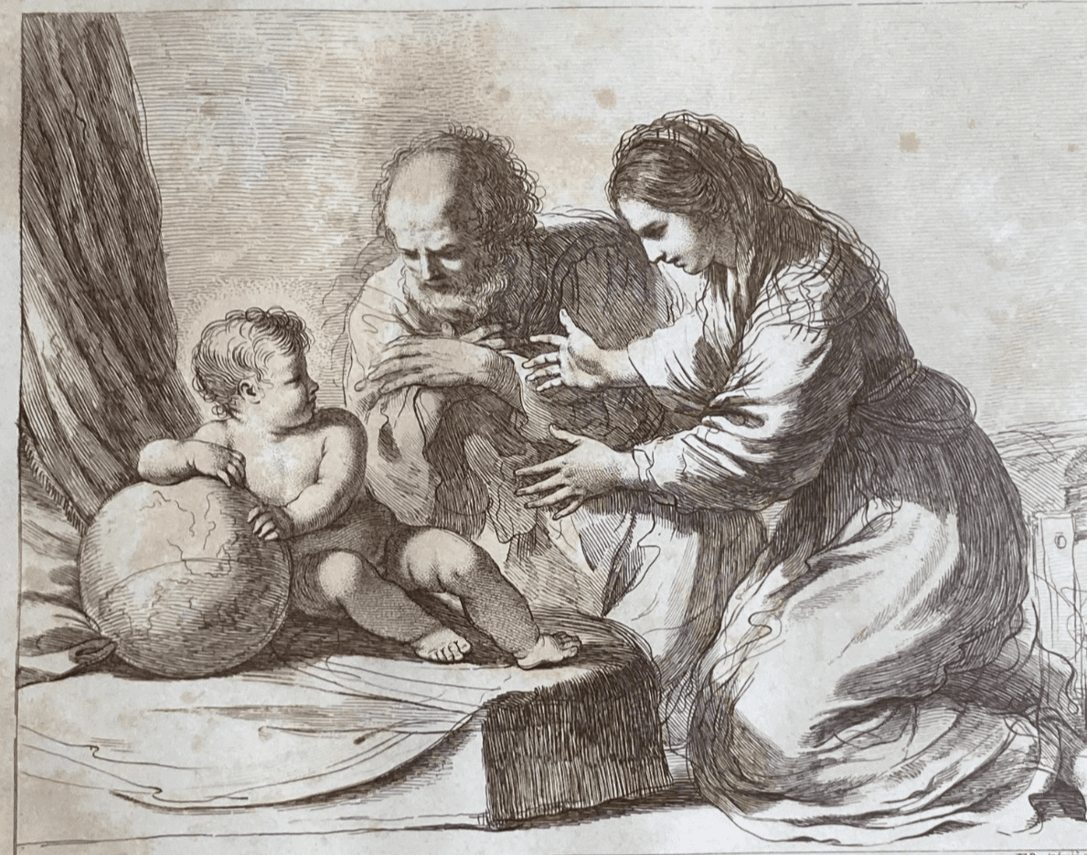 Maternità   Sacra Famiglia   Antica Incisione Di Francesco Bartolozzi Su Disegno Del Guercino