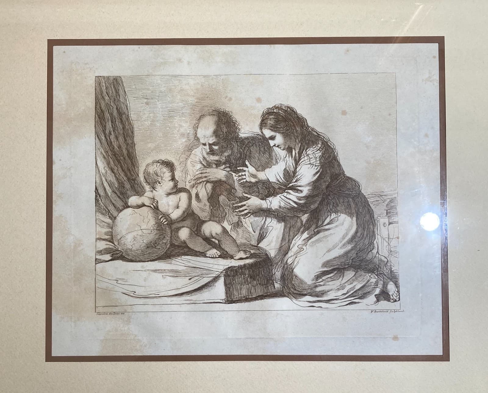Maternità   Sacra Famiglia   Antica Incisione Di Francesco Bartolozzi Su Disegno Del Guercino