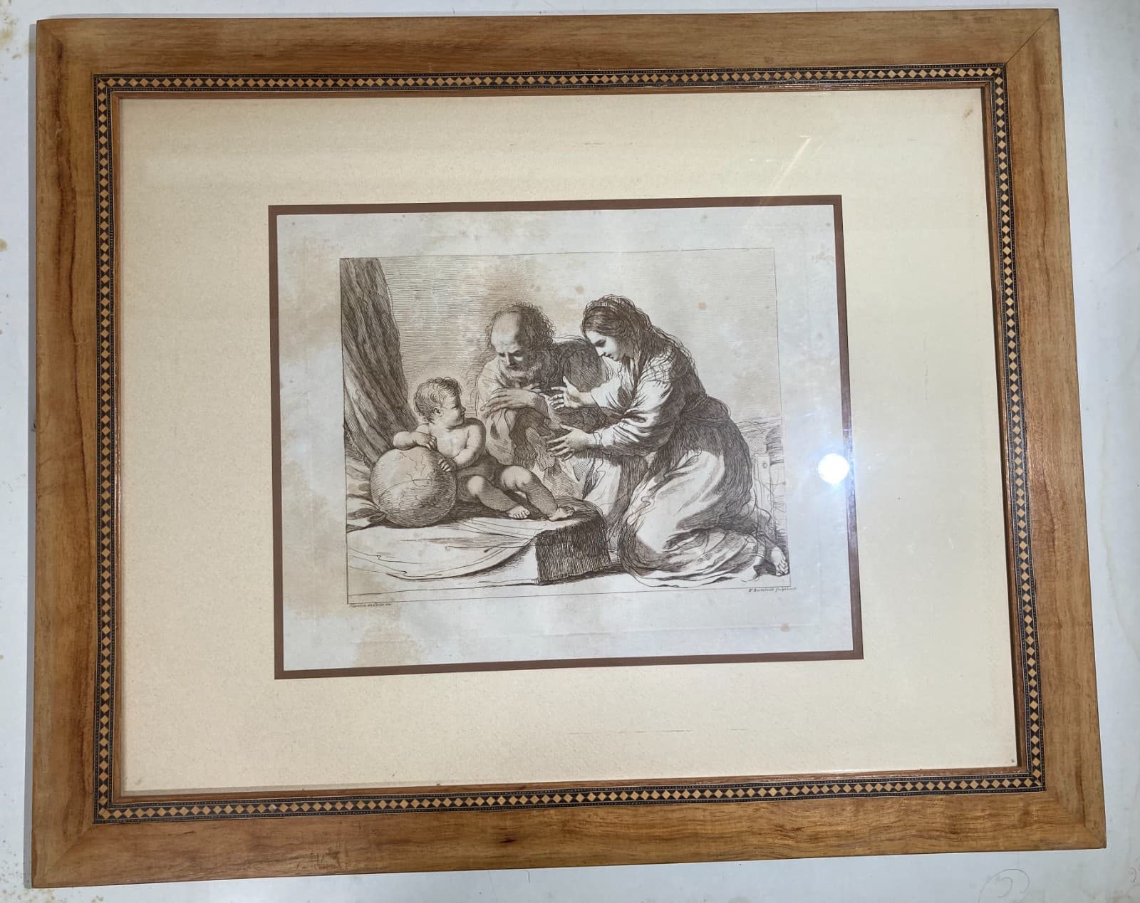 Maternità   Sacra Famiglia   Antica Incisione Di Francesco Bartolozzi Su Disegno Del Guercino