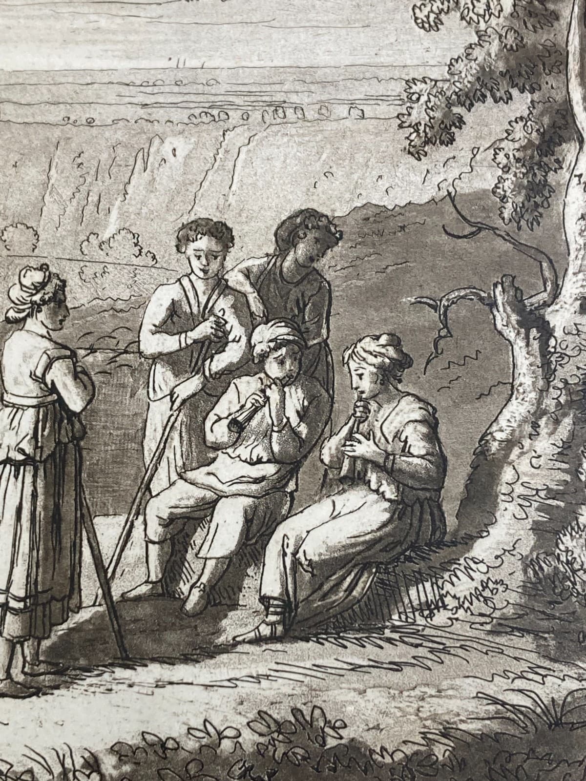 Antica Veduta Pastorale Con Musicanti   Artista Claude Lorrain   Incisore L. Caracciolo