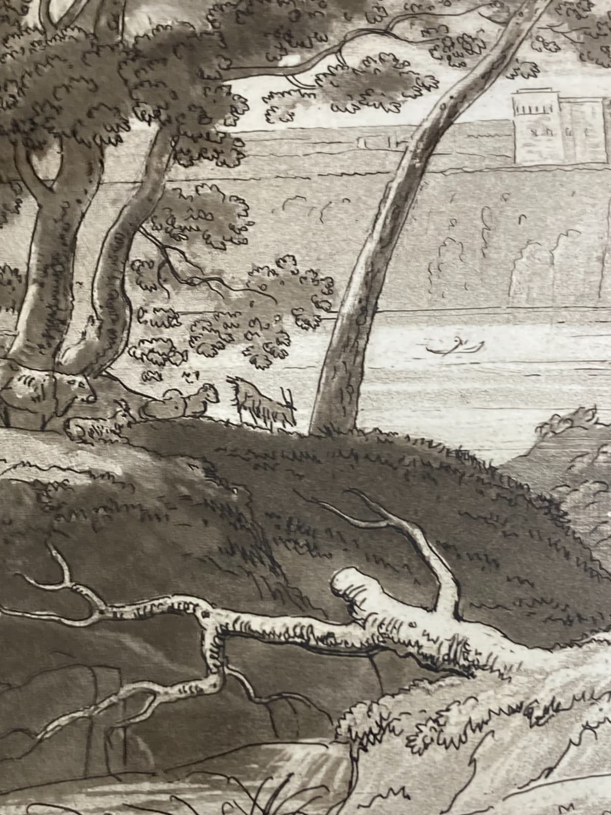 Antica Veduta Pastorale Con Musicanti   Artista Claude Lorrain   Incisore L. Caracciolo