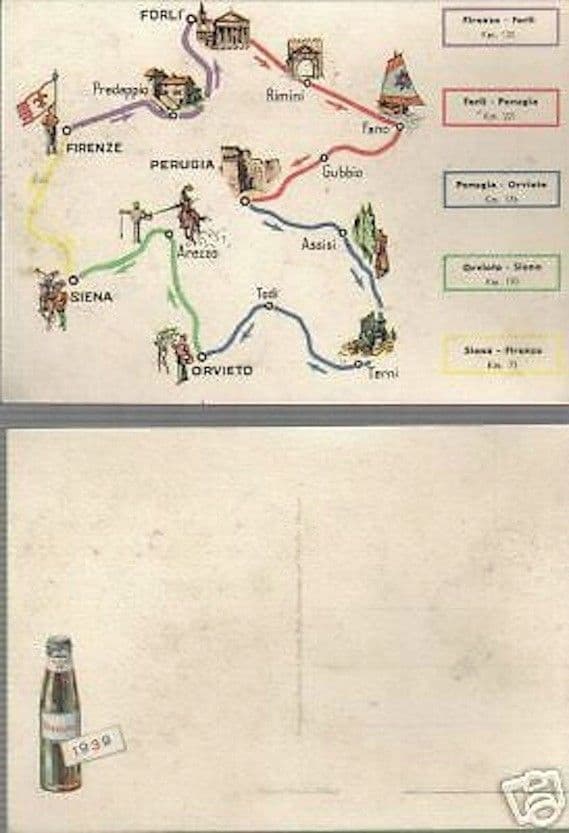 Cartolina Pubblicitaria Essolube: Itinerario Umbria, Toscana, Marche, Emilia Romagna