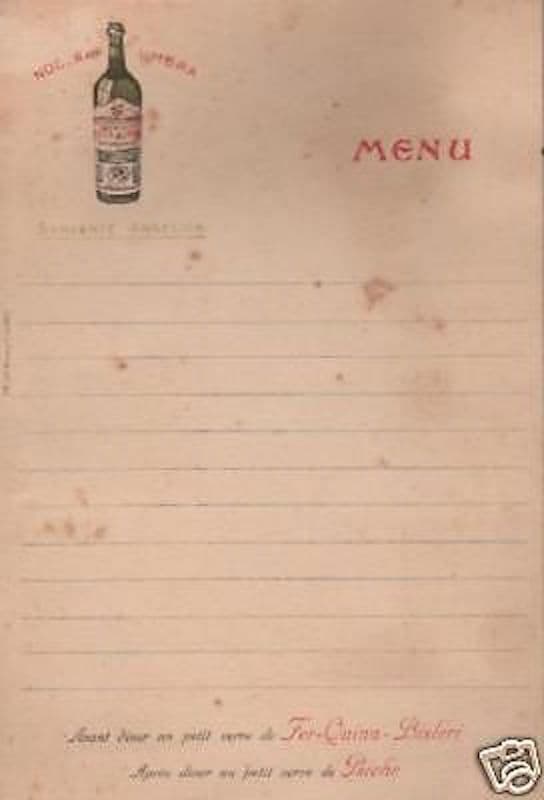 Menù Pubblicitario Acqua Nocera Umbra Angelica Bisleri 1900