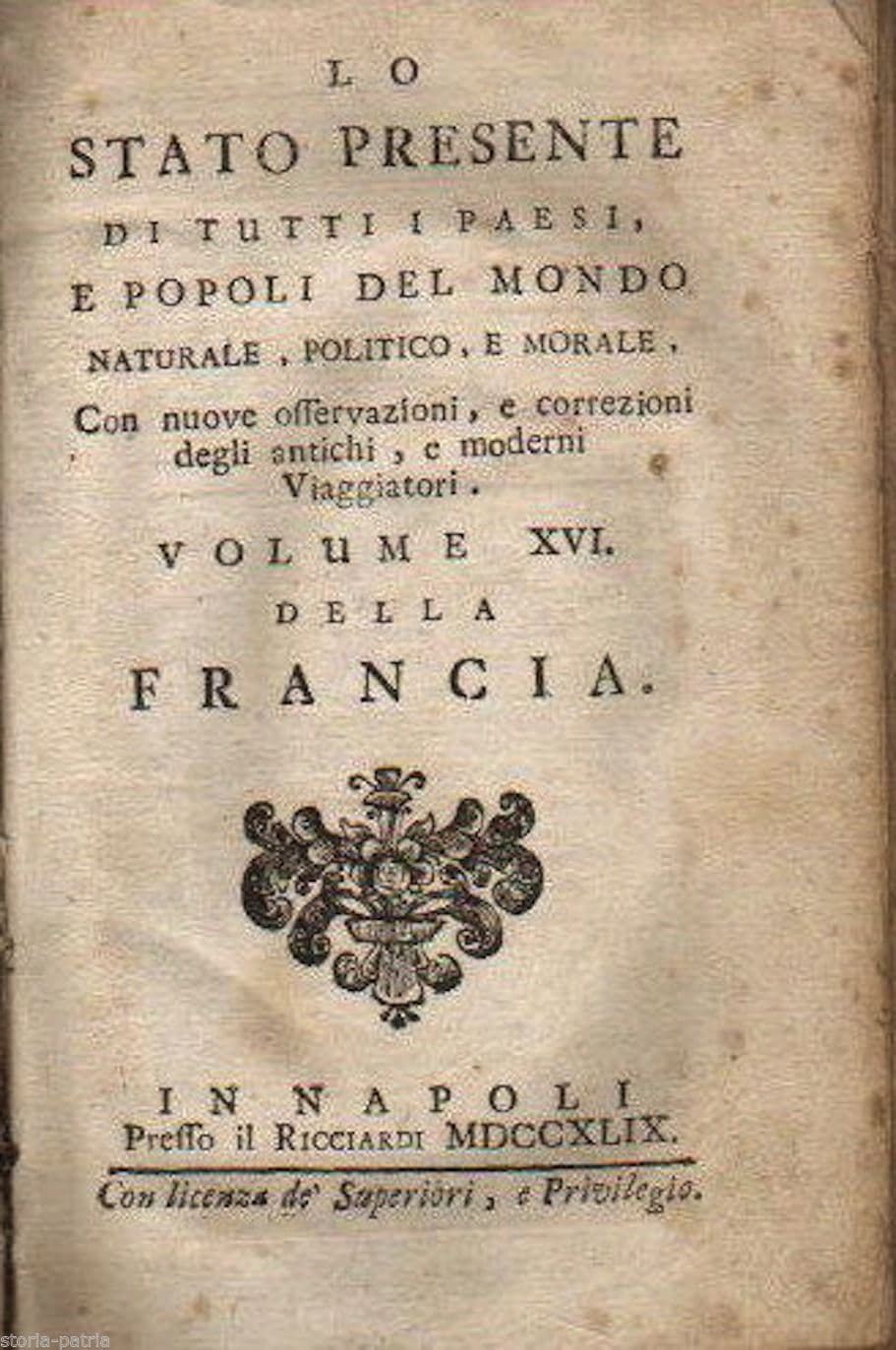 Francia Antica Edizione 1749 Salmon Vol. XVI Napoli Ricciardi