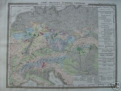Carta Geologica Dell'Europa Centrale E Del Nord Italia, Stieler, 1850 Circa
