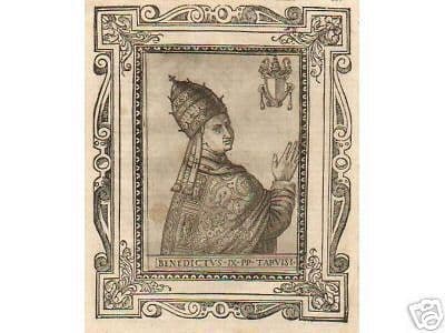 Benedetto IX Papa: Incisione Antica Originale Con Stemma, Fine XVI Secolo