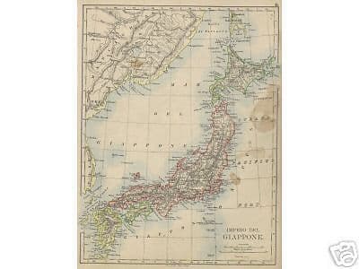Carta Antica Dell'Impero Del Giappone, Corea E Africa, Hoepli Milano, Fine '800