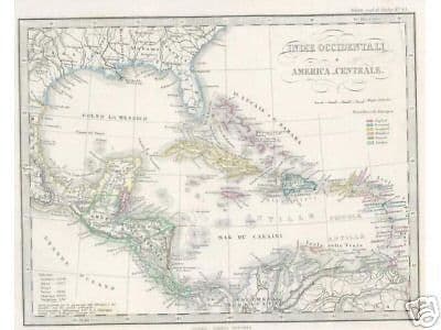 Mappa Indie Occidentali E America Centrale, 1869, Stieler Berghaus