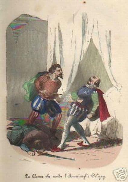 Incisione Morte Ammiraglio Coligny Inquisizione Cioffi 1860