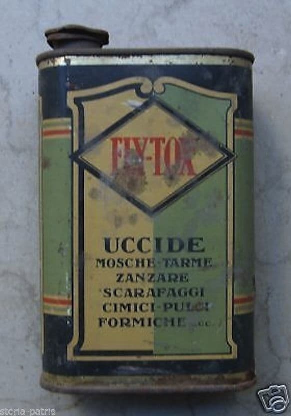 Scatola In Latta Litografata Insetticida Fly Tox, Primi '900