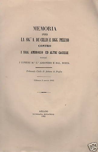 Memoria Legale, Tribunale Di Ariano Di Puglia, 1881, Irpinia