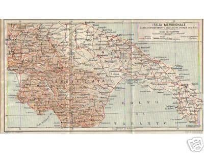 Mappa Antica Dell'Italia Meridionale, Puglia, Abruzzo E Campania, Vallardi, Anni '20