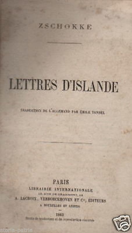Lettres d'Islande Di Zschokke, Edizione Originale 1863 Parigi