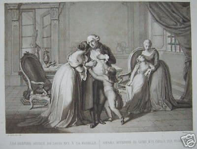 Incisione Antica: Luigi XVI E La Famiglia, Acquaforte Dell'Ottocento
