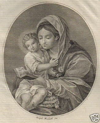 Madonna Con Bambino: Incisione Originale Di Giuseppe Mochetti, Acquaforte Del XIX Secolo