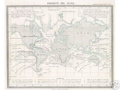 Mappa Antica Delle Correnti Marine (Golfo Del Messico E Perù)   Stieler Berghaus 1869