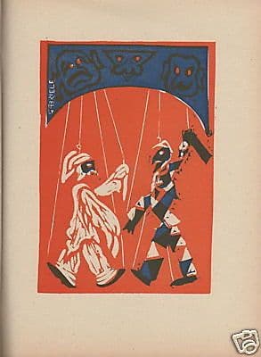 Stampa Teatrino Pulcinella Arlecchino Gabriele Mandel 1950