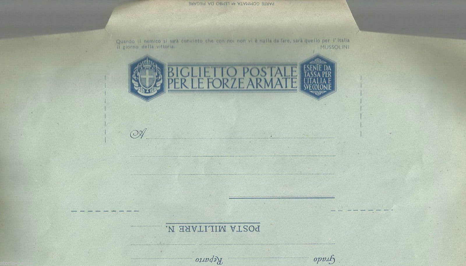 Biglietto Postale Forze Armate Regno d'Italia, Colonie, Epoca Sabauda