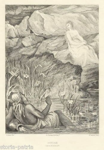 Incisione Antica Psiche, Champollion, Fine '800, Mitologia E Teatro
