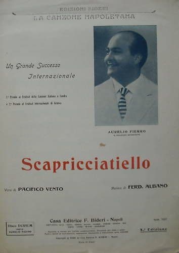 Scapricciatiello Spartito 1954 Aurelio Fierro Bideri Napoli